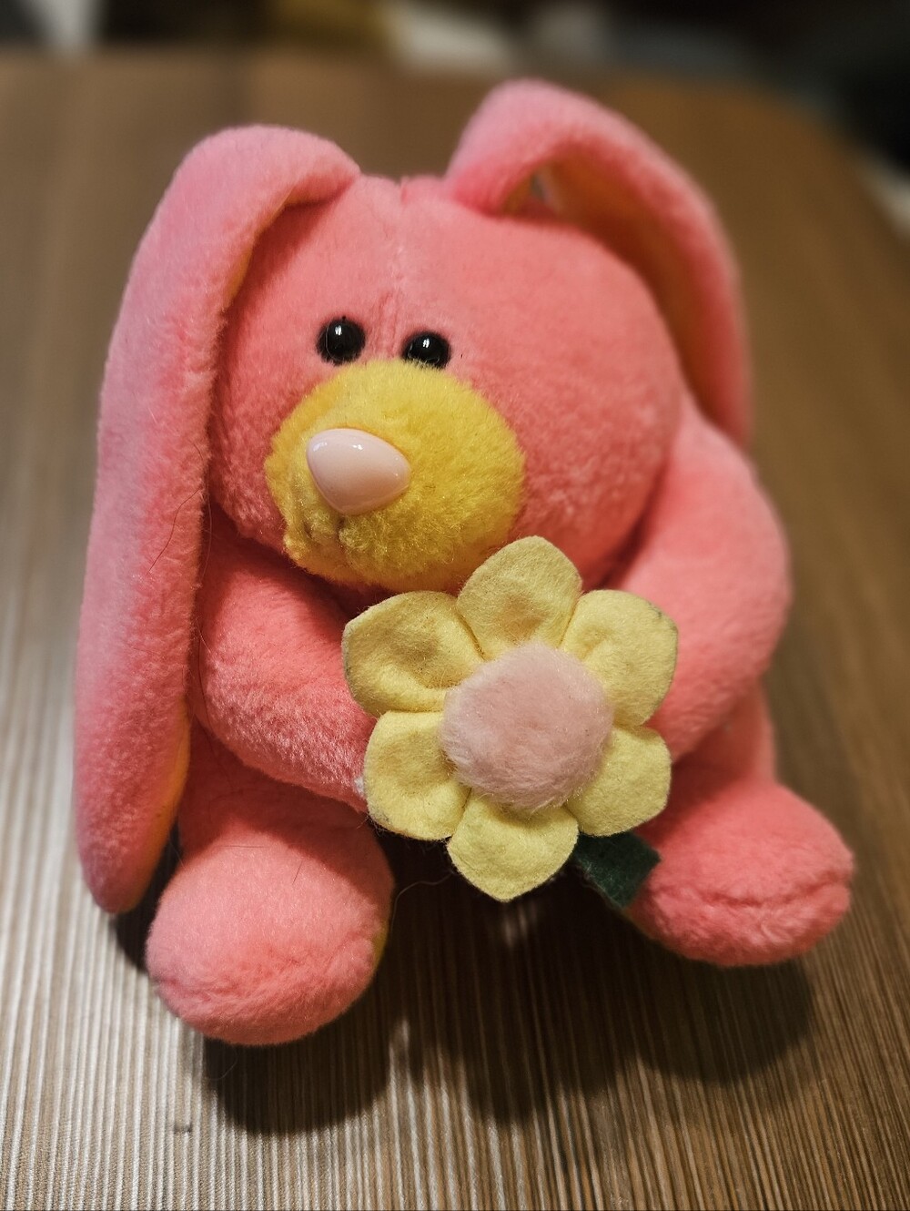 Stuffins Hot Pink Plush Bunny Holding Yellow Flower